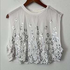 Boutique White & Silver Leopard Print Oversized Crop Tank Top One Size